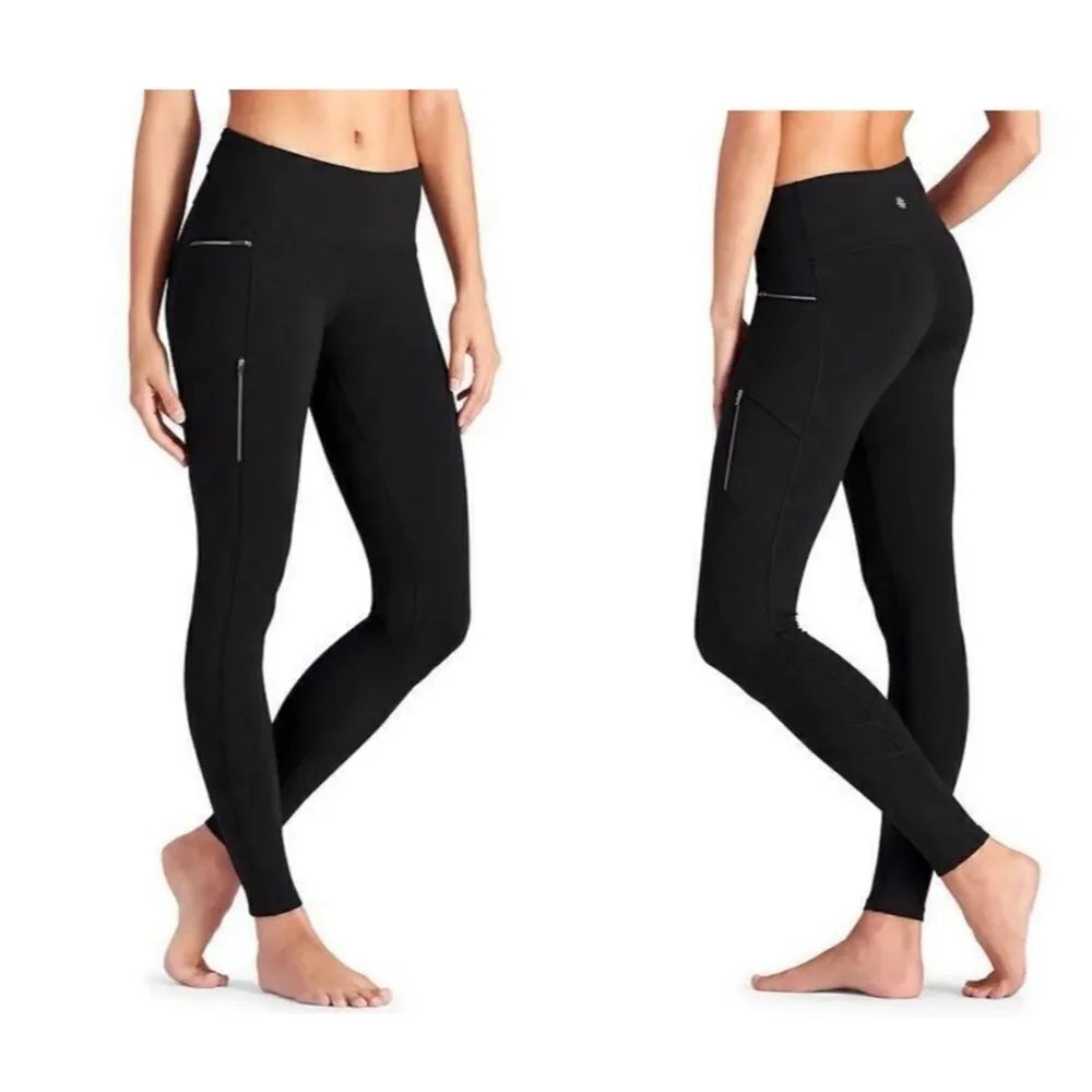 ATHLETA Black Sly Drifter Moto Style 4 Zipper Pocket Leggings-S